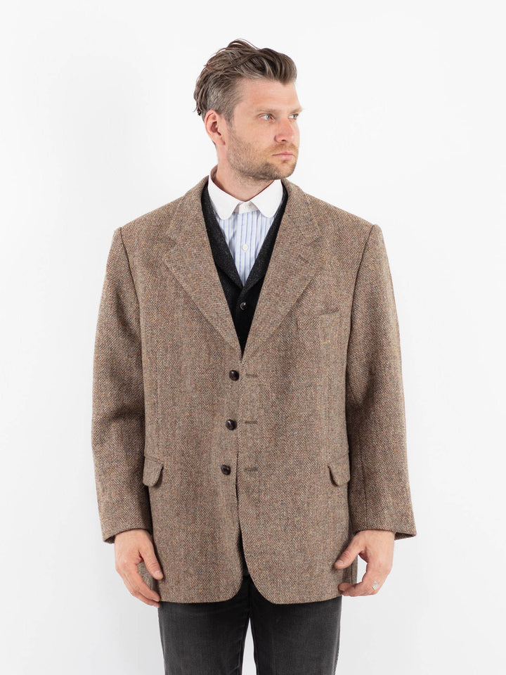 Vintage 90's Men Oversized Harris Tweed Jacket in Brown