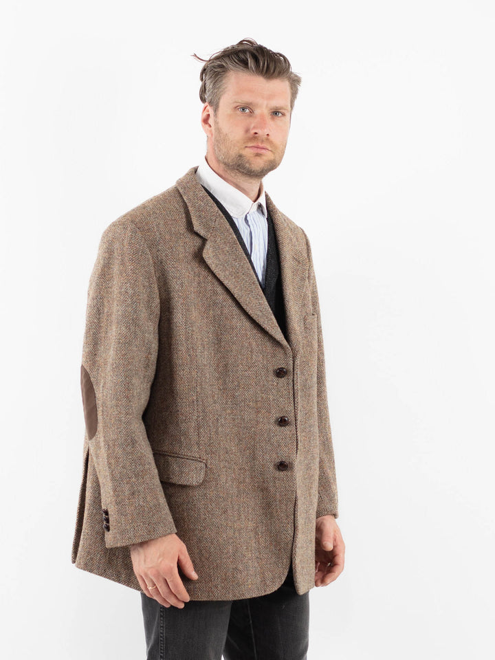 Vintage 90's Men Oversized Harris Tweed Jacket in Brown