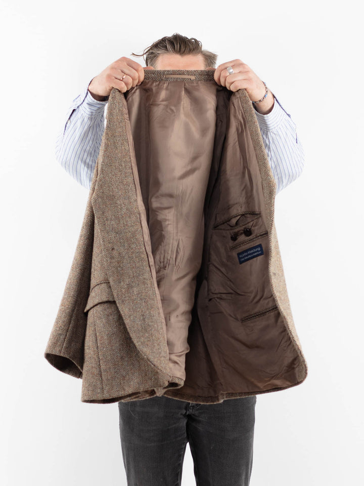 Vintage 90's Men Oversized Harris Tweed Jacket in Brown