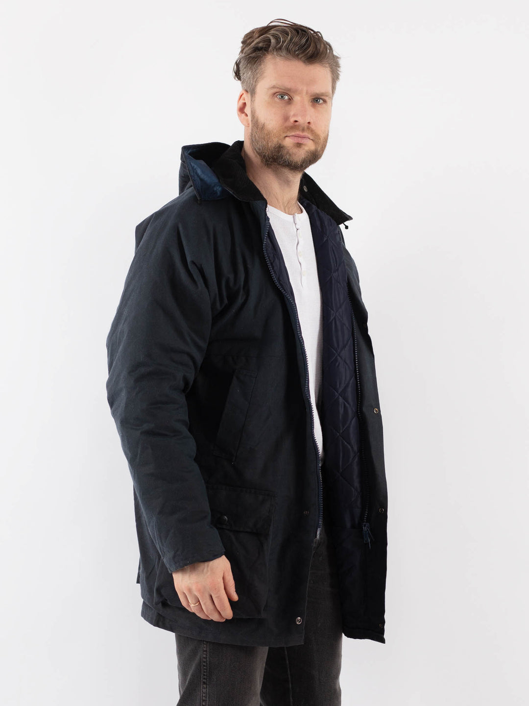 Vintage 90's Men Waxed Canvas Jacket in BlueZ918
