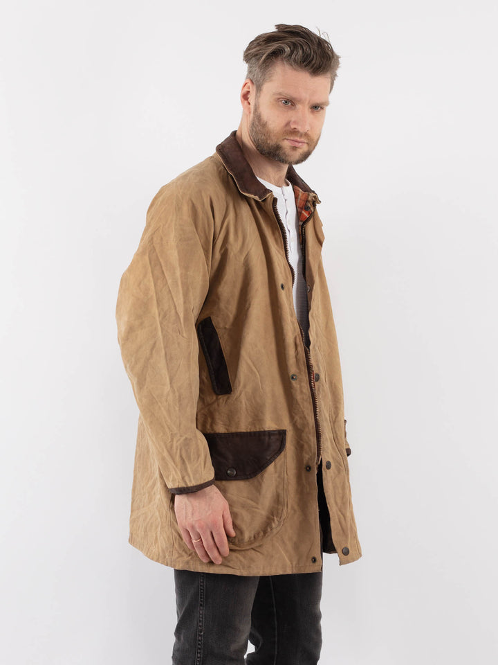 Vintage 90's Men Waxed Canvas Jacket in BeigeZ895