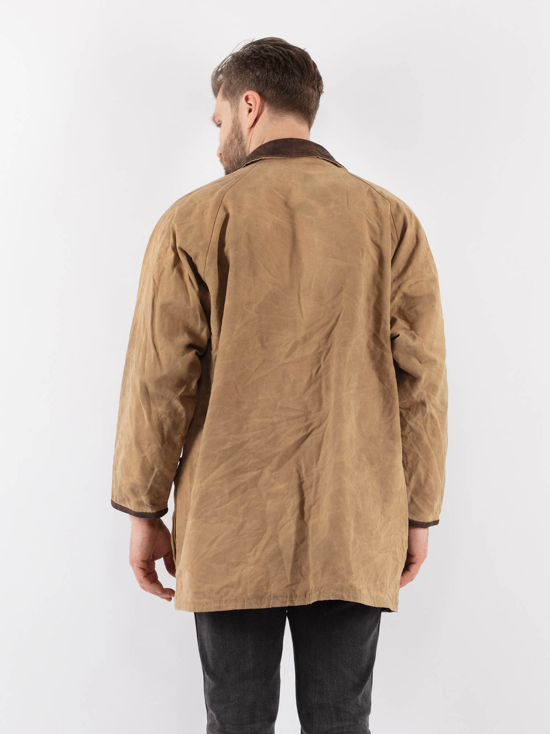 Vintage 90's Men Waxed Canvas Jacket in BeigeZ895