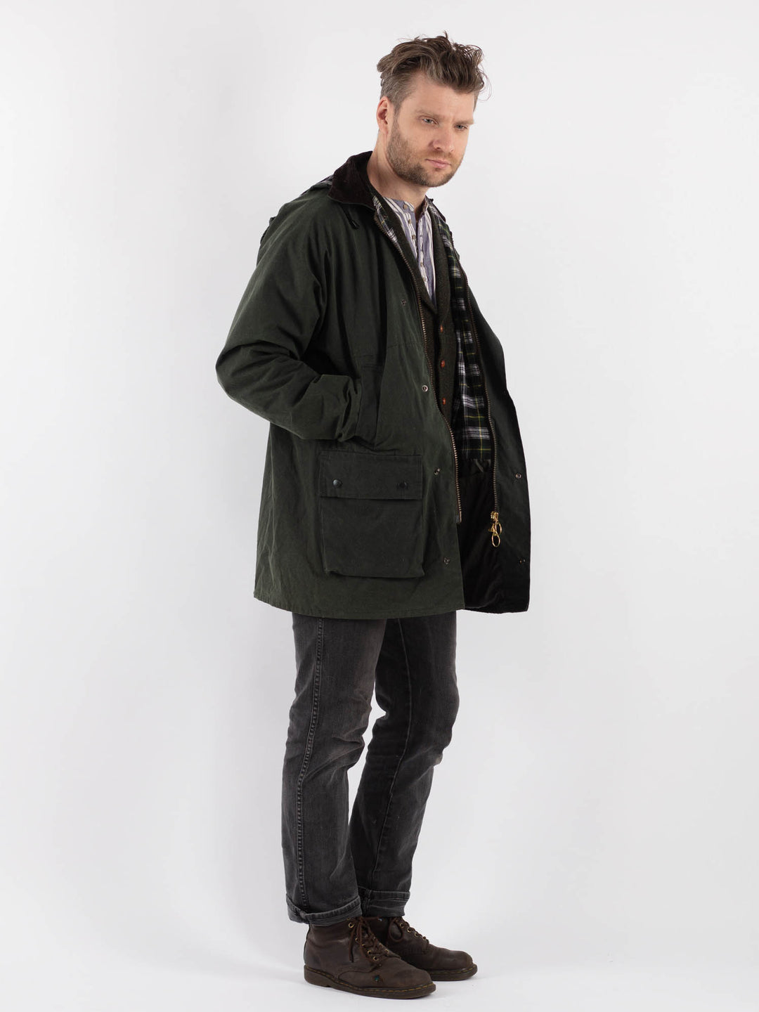 Vintage 90's Men Waxed Canvas Jacket in Green - NorthernGrip