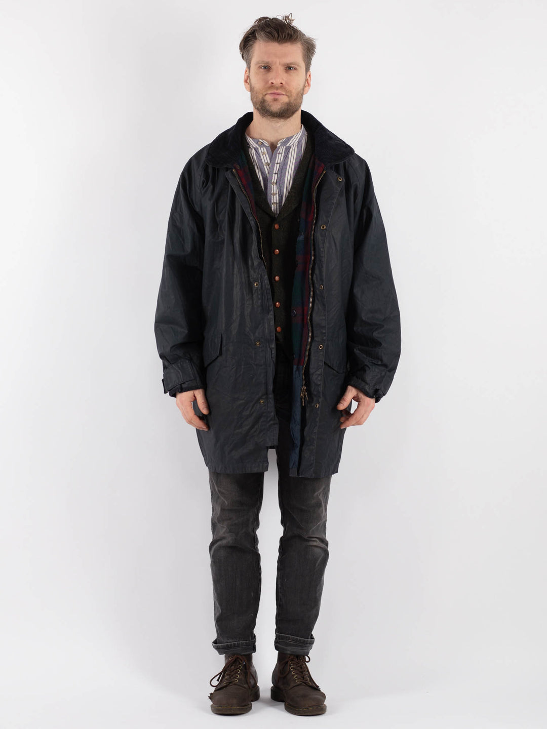 Vintage 90's Men Waxed Canvas Jacket in Blue - NorthernGrip