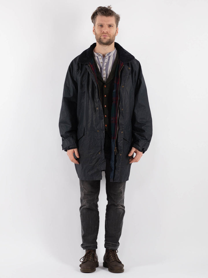 Vintage 90's Men Waxed Canvas Jacket in Blue - NorthernGrip