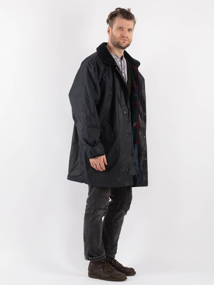 Vintage 90's Men Waxed Canvas Jacket in Blue - NorthernGrip