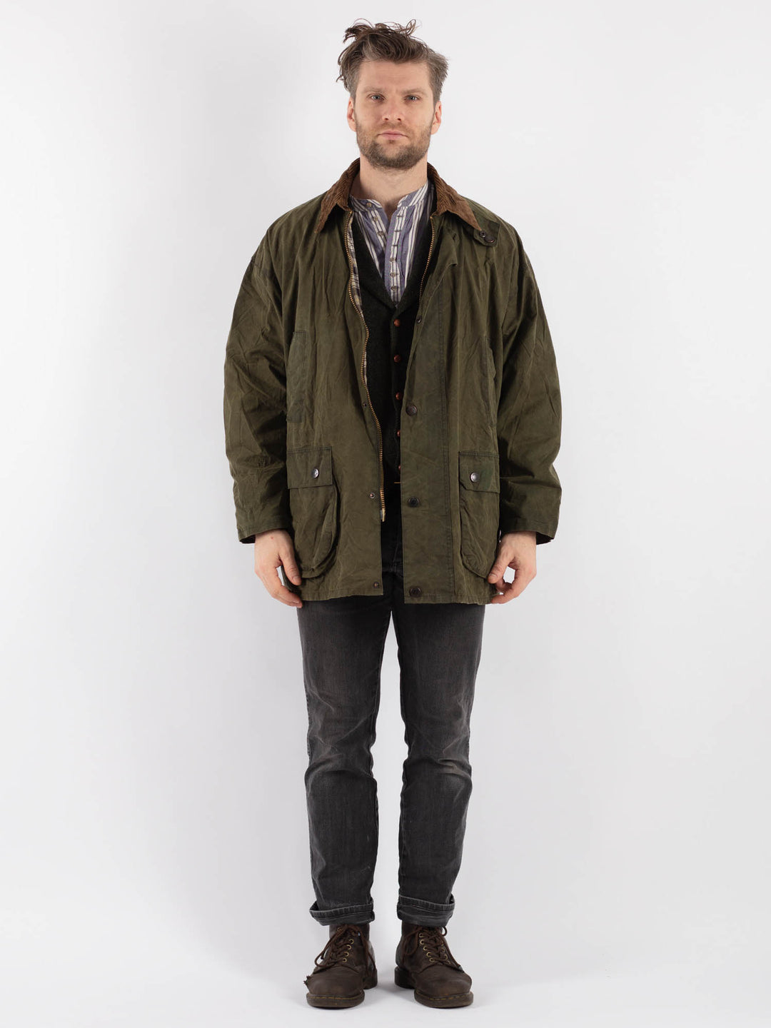 Vintage 90's Men Waxed Canvas Jacket in Green - NorthernGrip