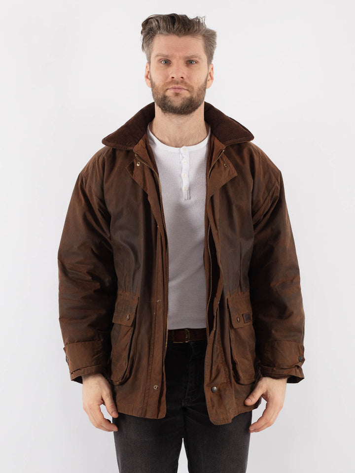 Vintage 90's Men Waxed Canvas Jacket in BrownZ914