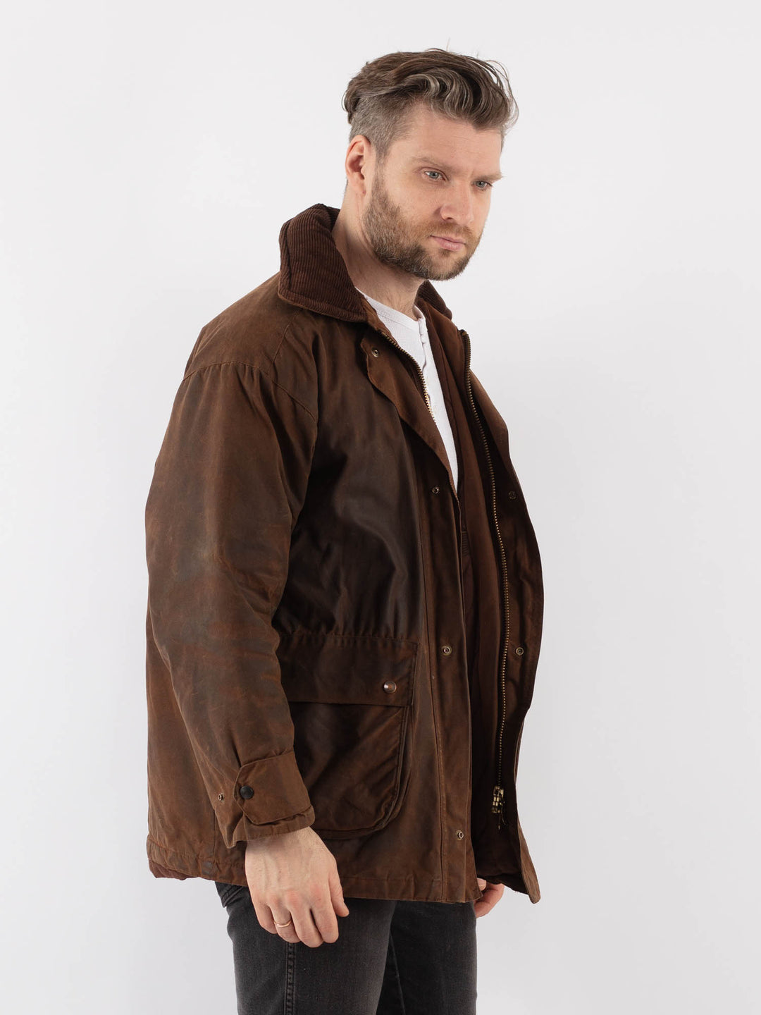 Vintage 90's Men Waxed Canvas Jacket in BrownZ914