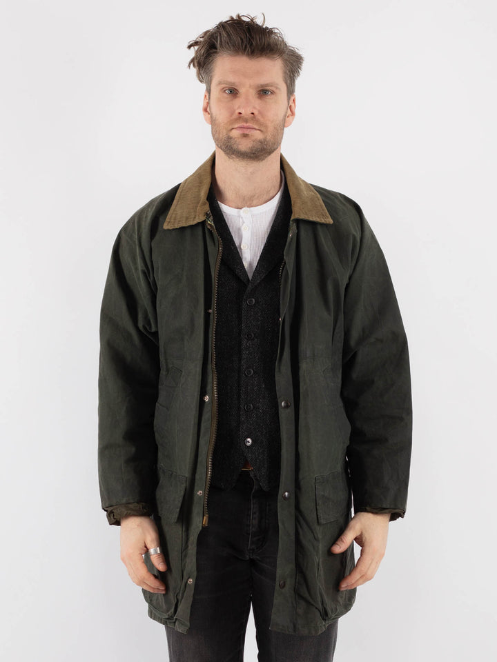 Vintage 90's Men Waxed Canvas Jacket in Green - NorthernGrip