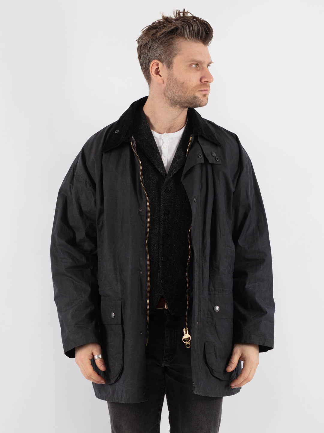 Vintage 90's Men Mc Orvis Waxed Canvas Jacket in Blue - NorthernGrip