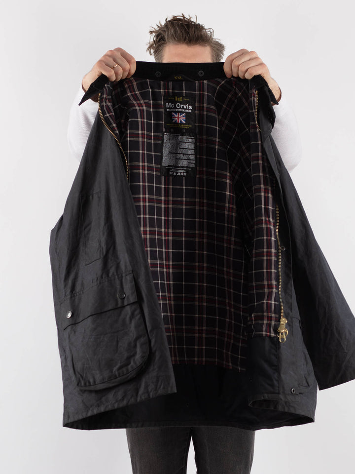 Vintage 90's Men Mc Orvis Waxed Canvas Jacket in Blue - NorthernGrip