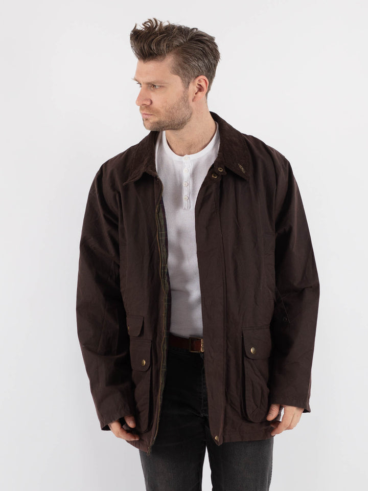 Vintage 90's Men Waxed Canvas Jacket in Brown - NorthernGrip