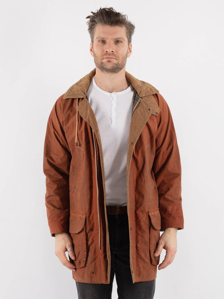Vintage 90's Men Waxed Canvas Coat in Orange - NorthernGrip