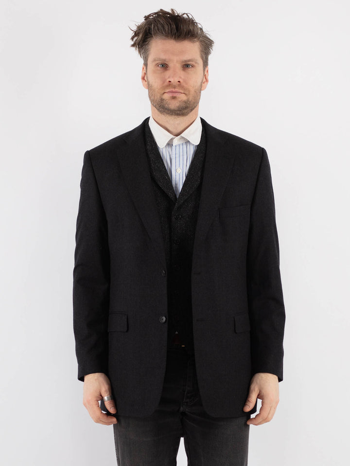 Vintage 90's Men Wool Blazer Jacket in Black - NorthernGrip