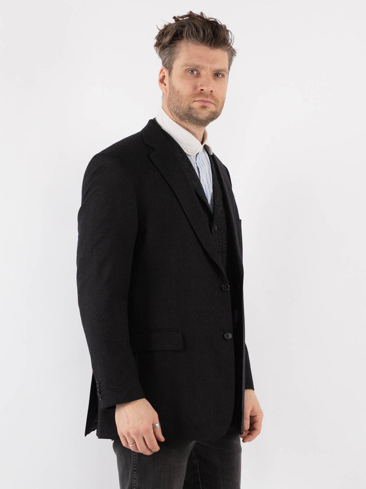 Vintage 90's Men Wool Blazer Jacket in Black - NorthernGrip