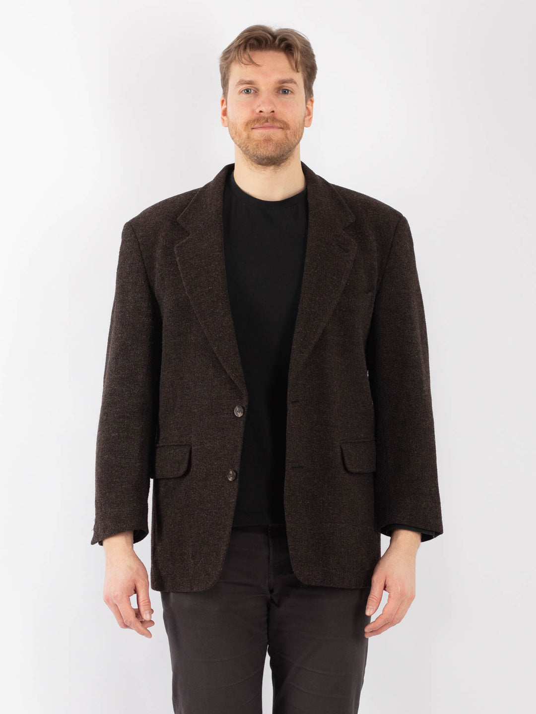 Vintage 90's Men Wool Blazer Jacket in BrownZ1279