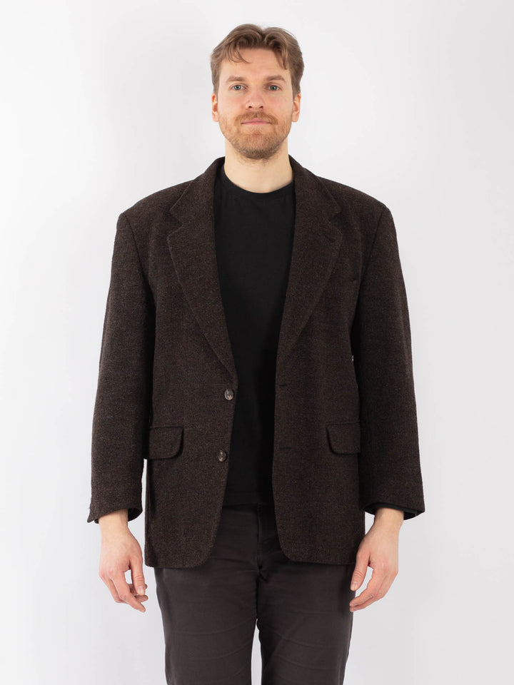 Vintage 90's Men Wool Blazer Jacket in BrownZ1279