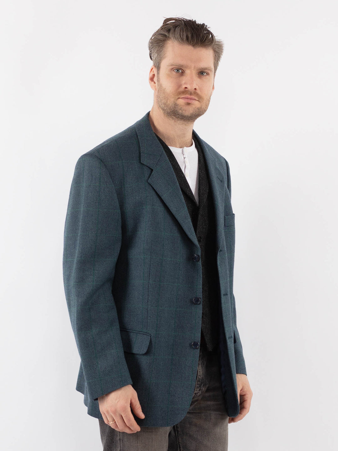 Vintage 90's Men Wool Blazer Jacket in BlueZ1057