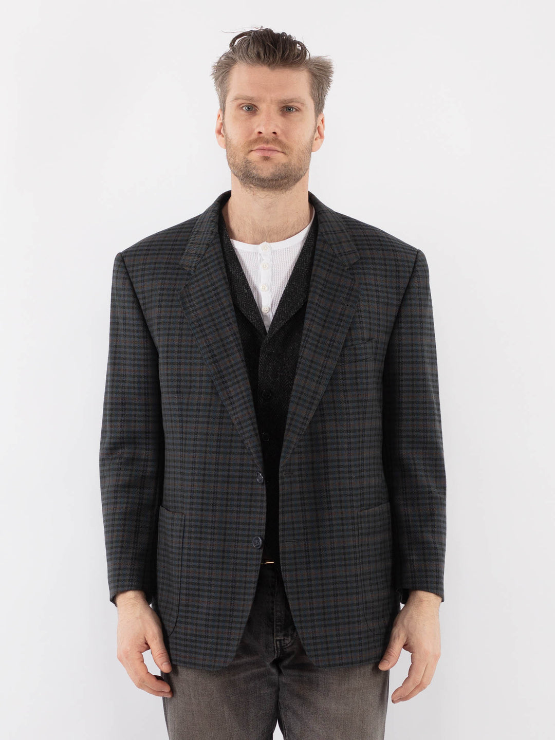 Vintage 90's Men Wool Blazer Jacket in BlueZ1061