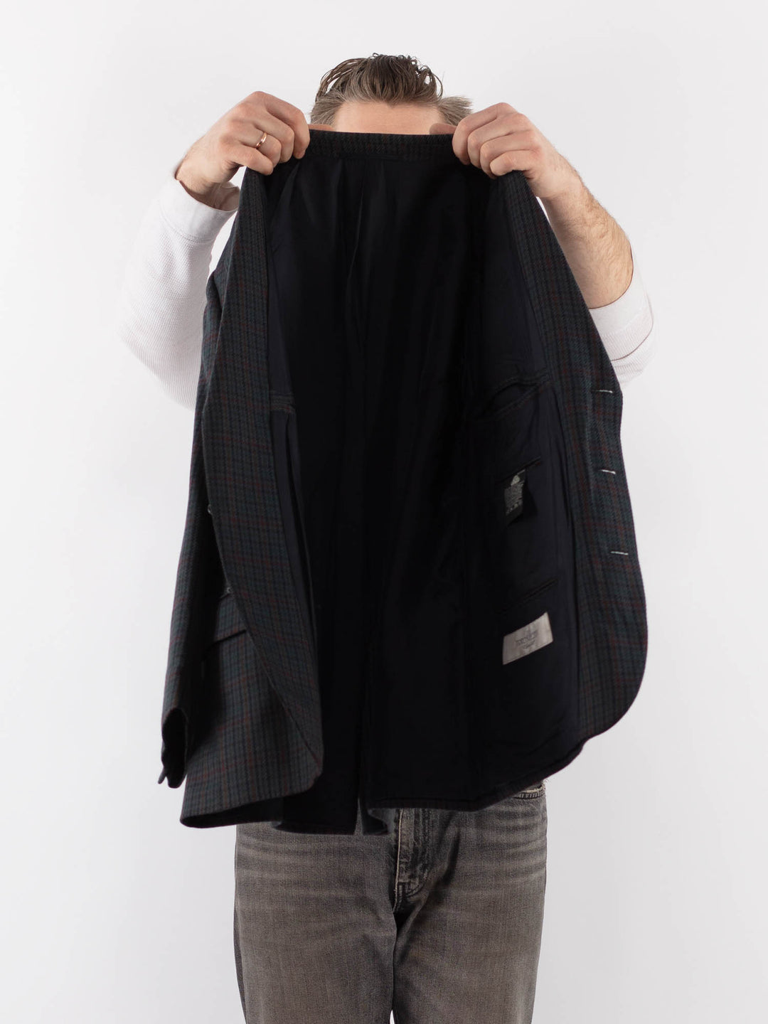 Vintage 90's Men Wool Blazer Jacket in BlueZ1085