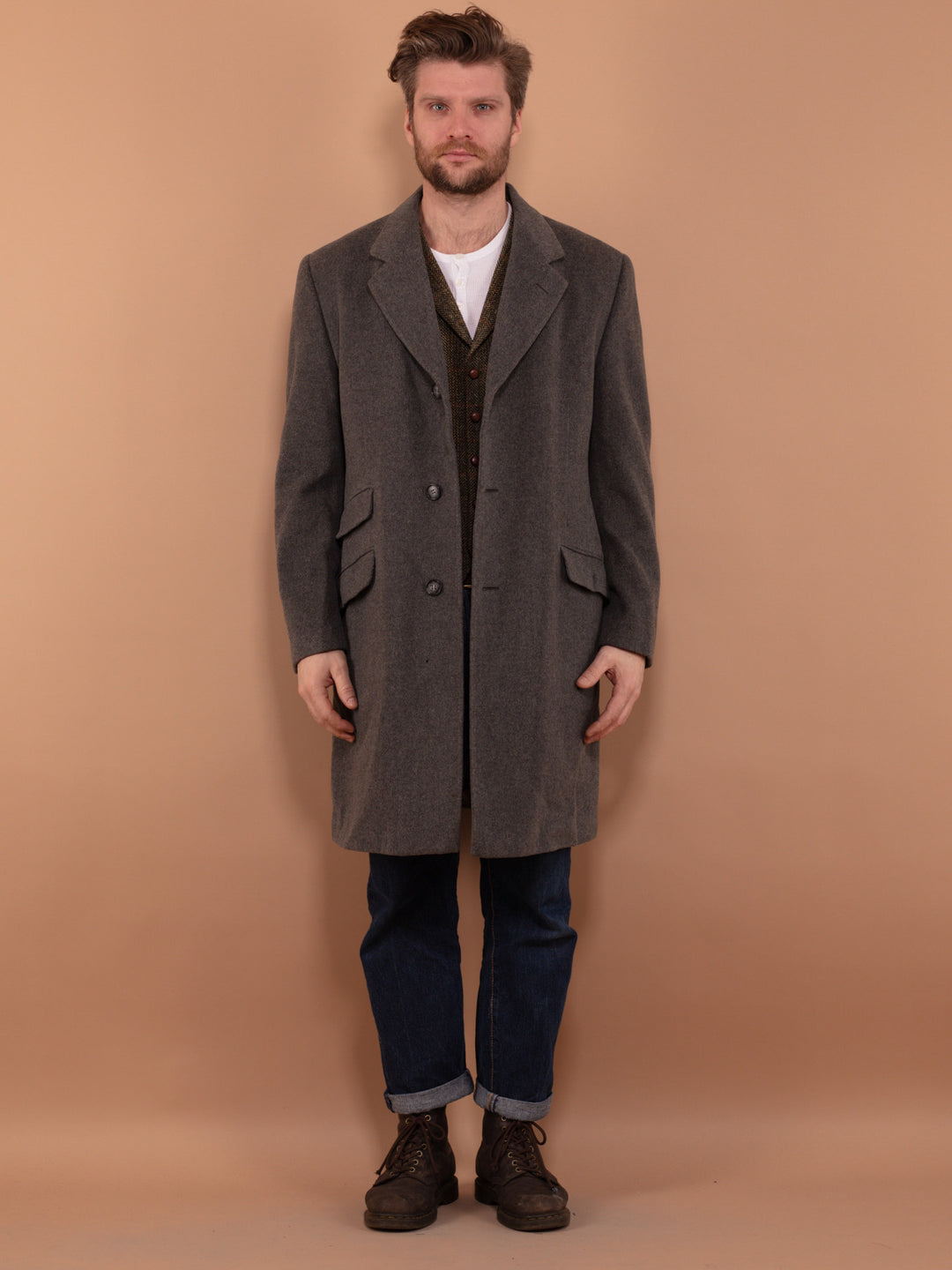 Vintage 90's Men Wool Coat in Grey - NorthernGrip