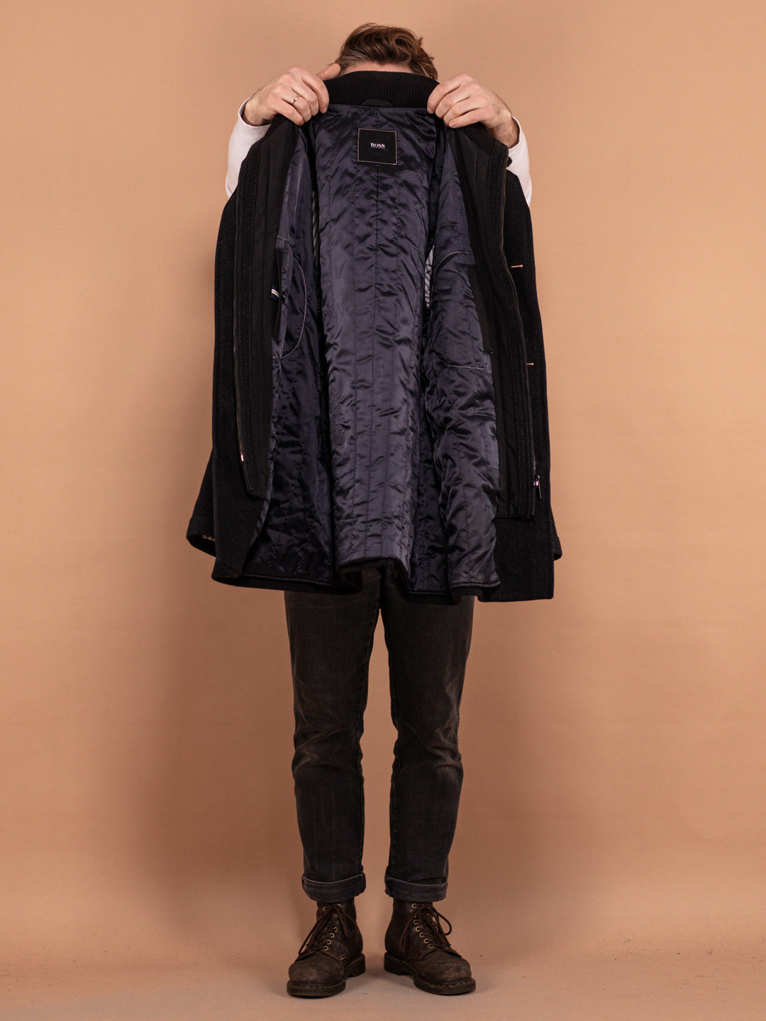 Vintage 90's Men Wool Blend Parka Coat in Gray - NorthernGrip