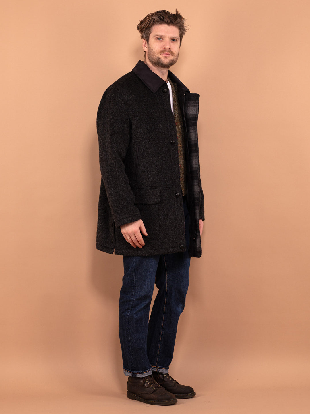 Vintage 90's Men Wool Blend Parka Coat in Gray - NorthernGrip
