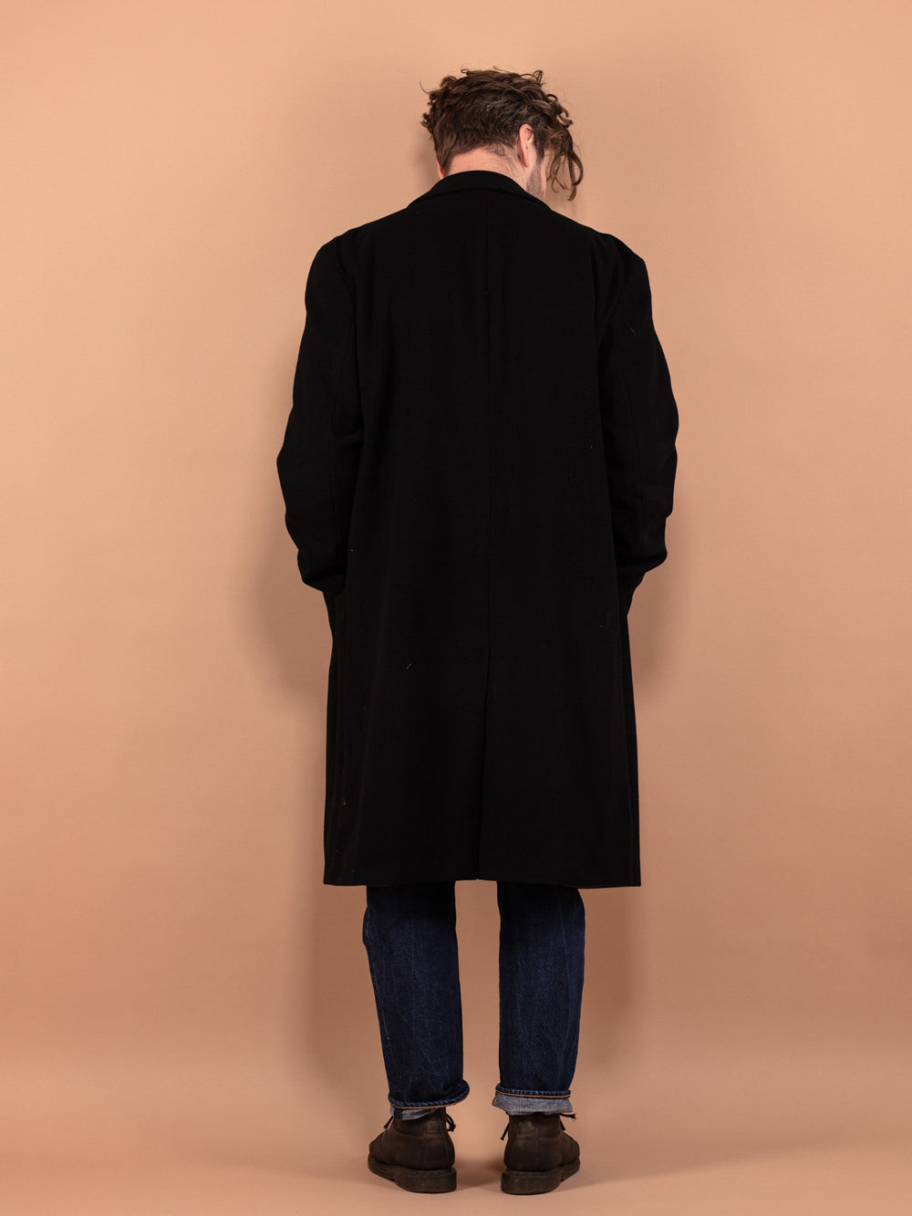 Vintage 90's Men Wool and Cashmere Overcoat in Black - NorthernGrip