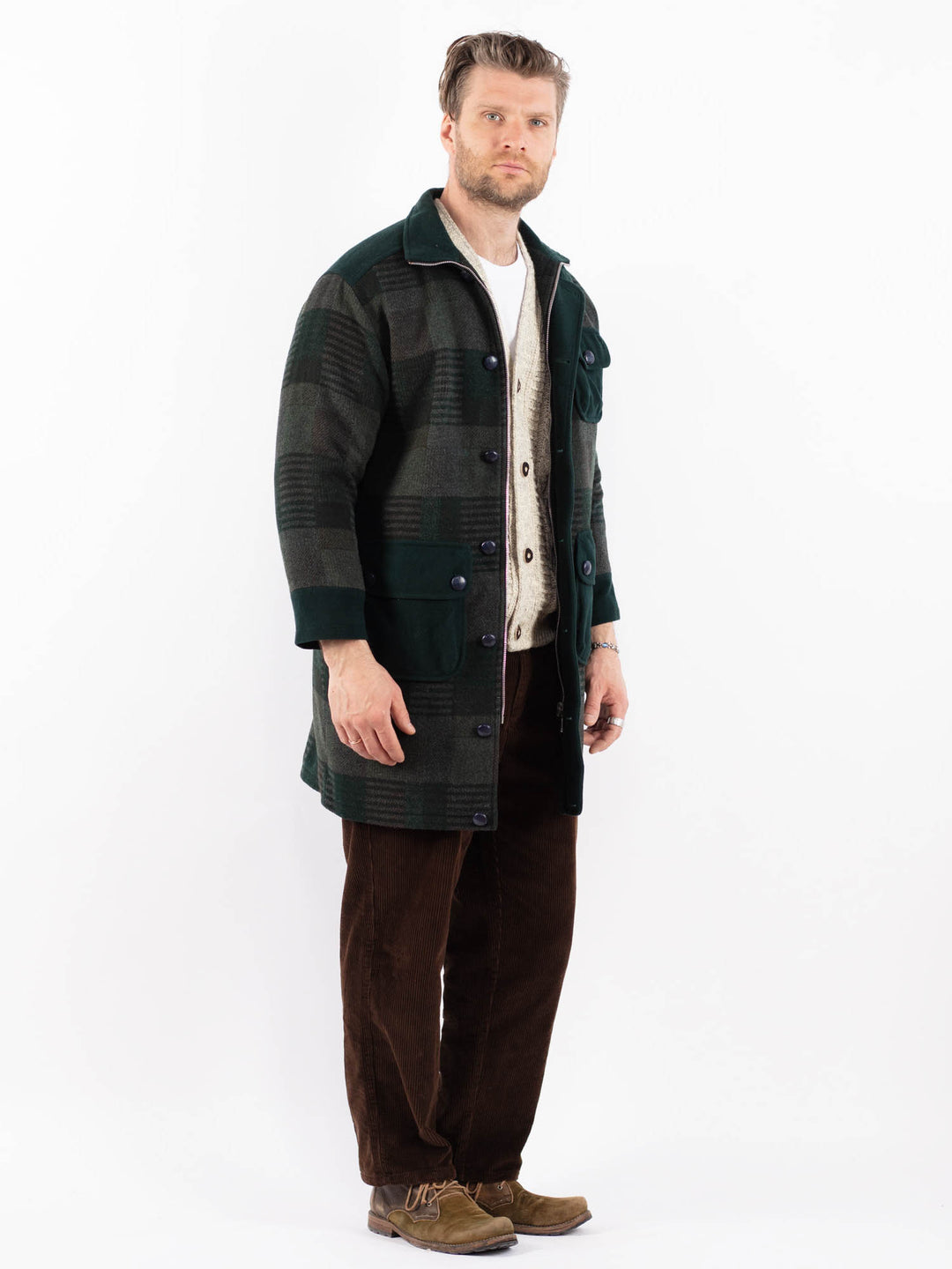 Vintage 90's Men Wool Blend Coat in GreenZ1626