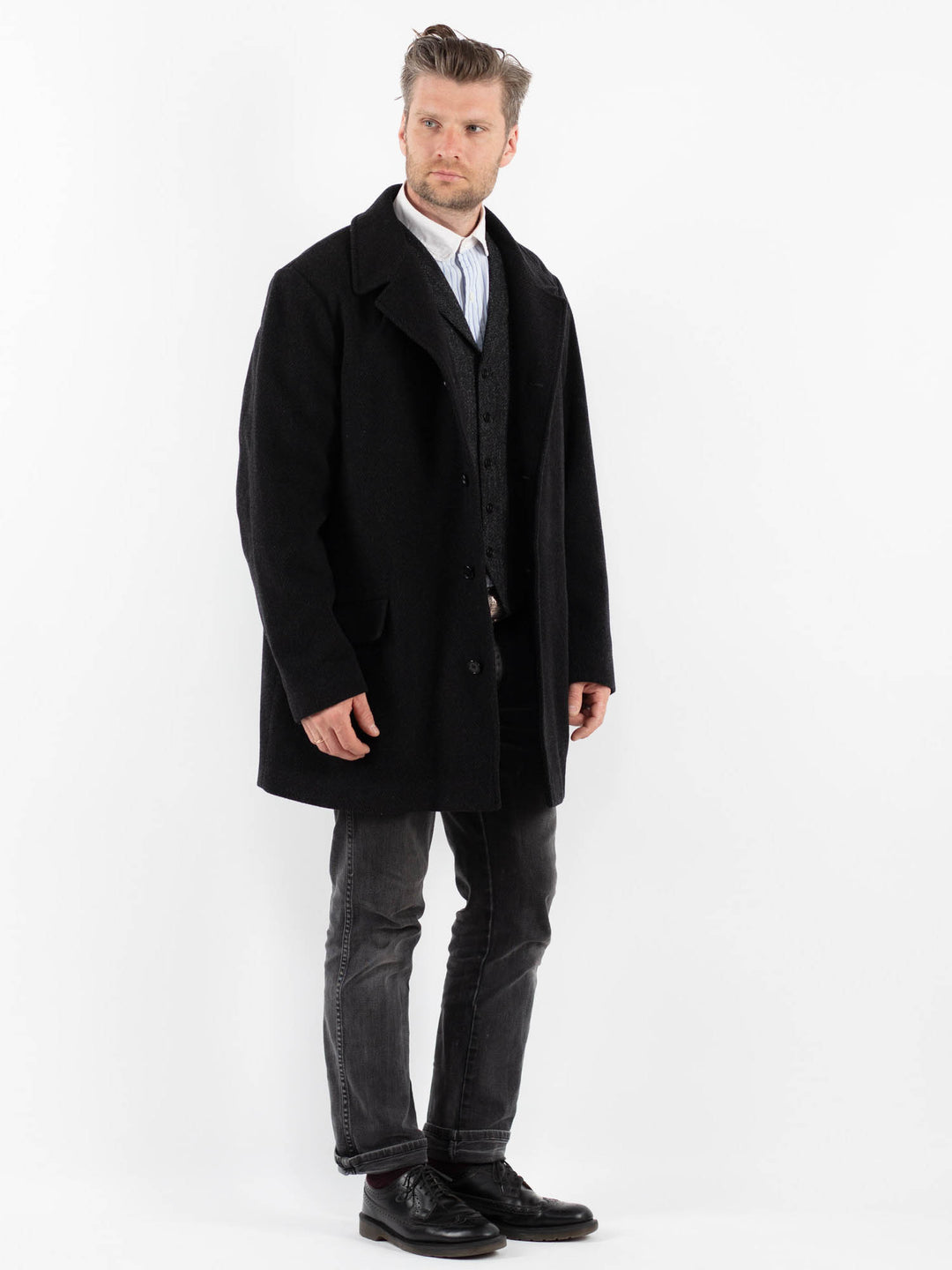 Vintage 90's Men Wool Blend Coat in BlackZ1752