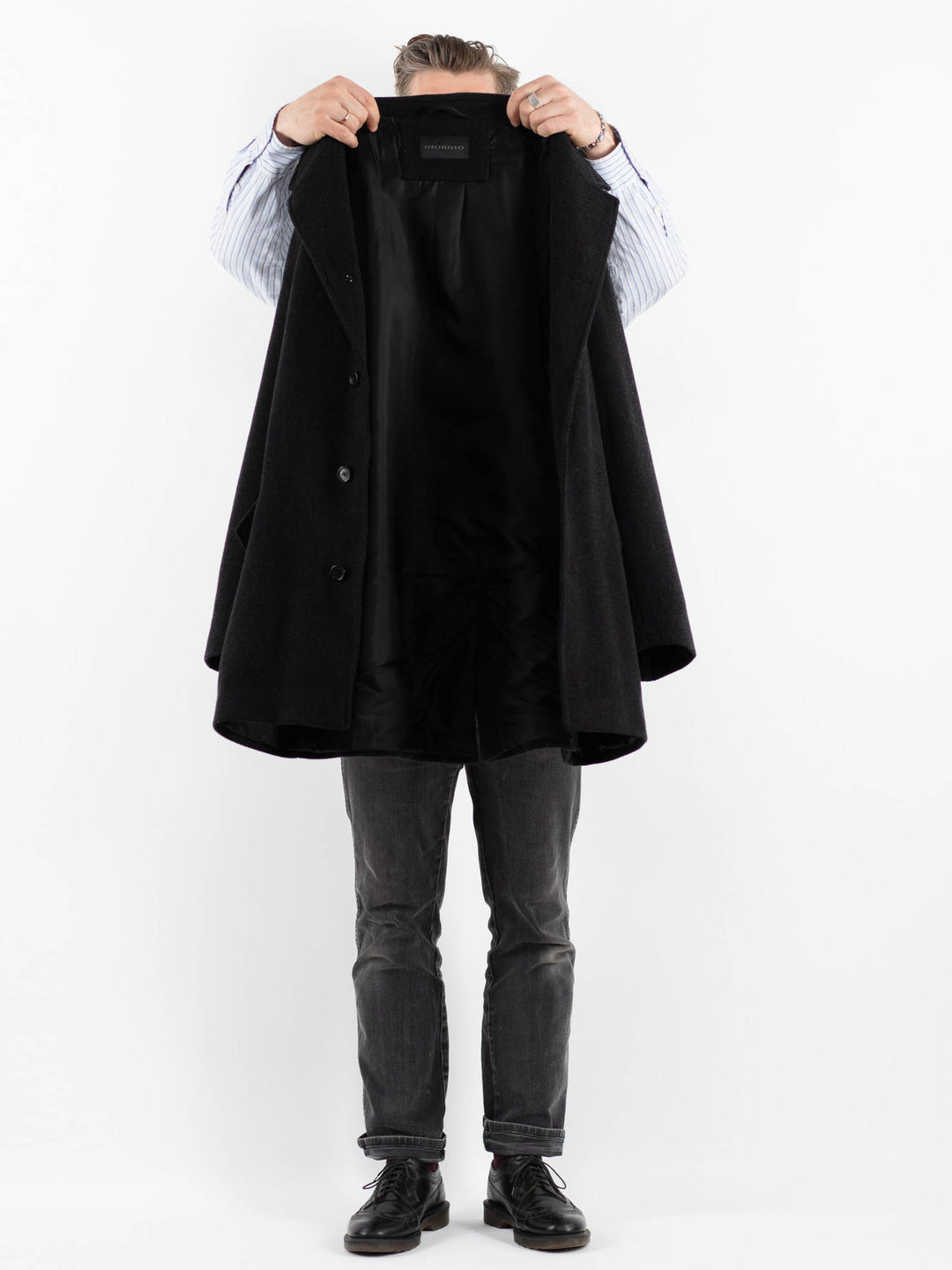 Vintage 90's Men Wool Blend Coat in BlackZ1752