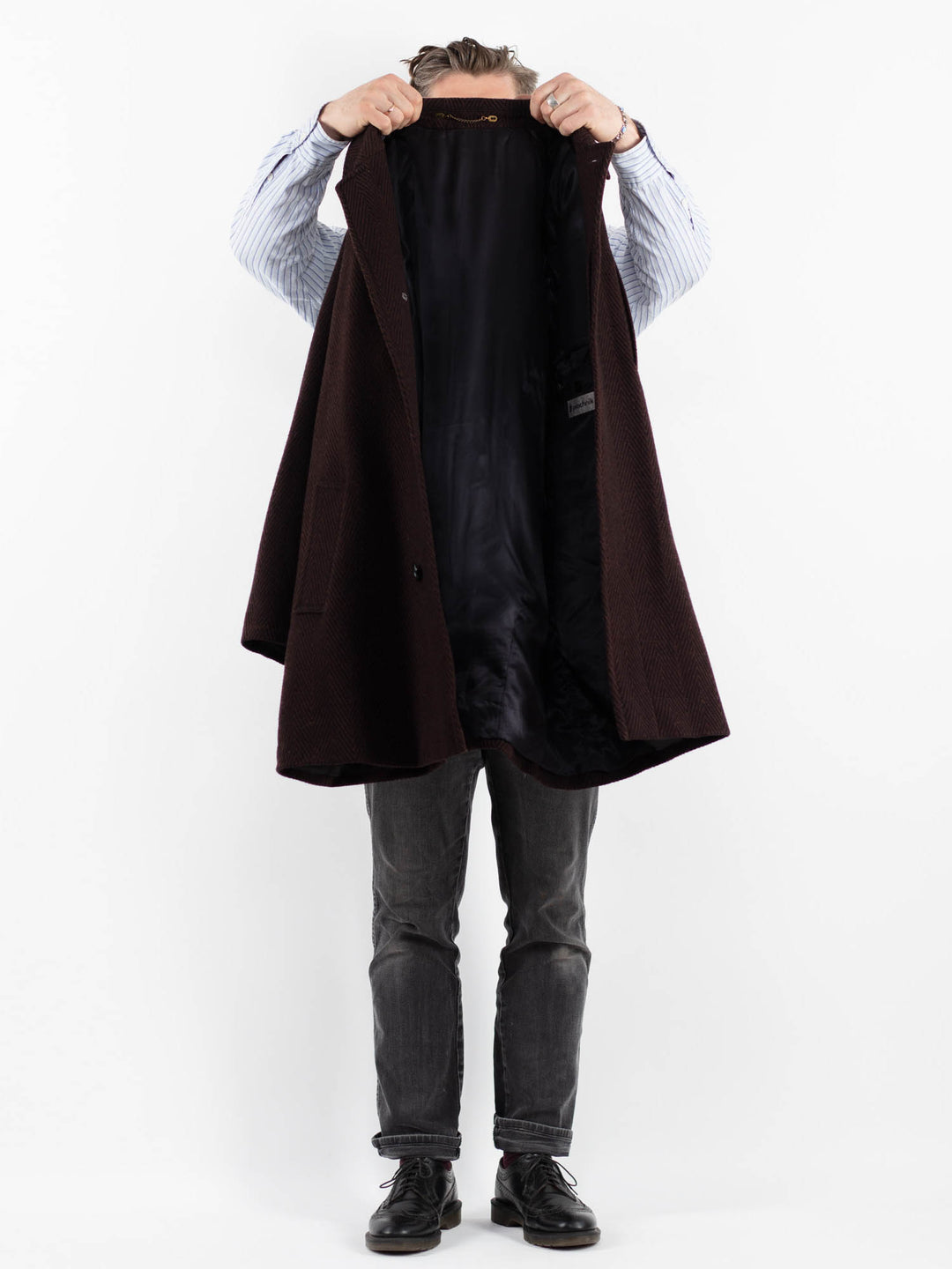 Vintage 90's Men Wool Coat in BrownZ1764