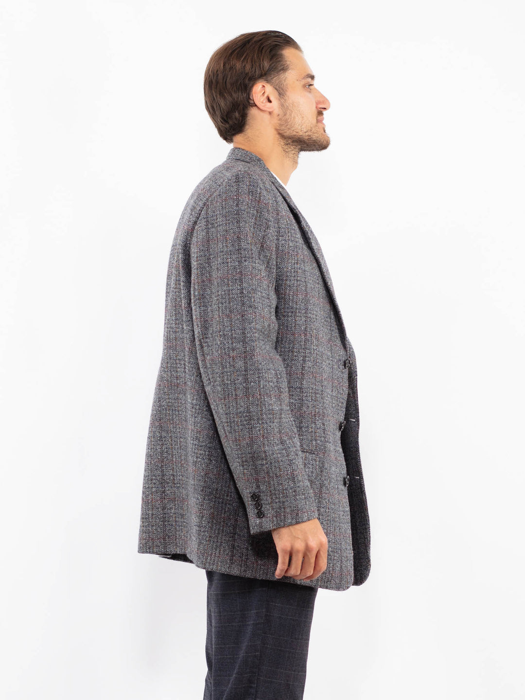 Vintage 90's Men Oversized Wool Blazer Jacket in Gray