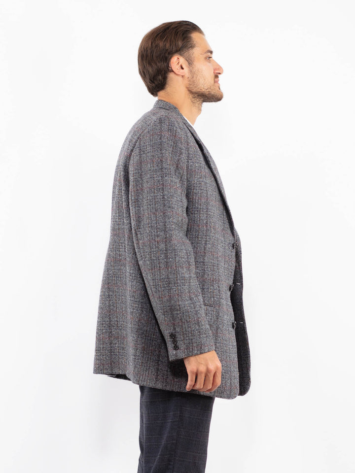 Vintage 90's Men Oversized Wool Blazer Jacket in Gray