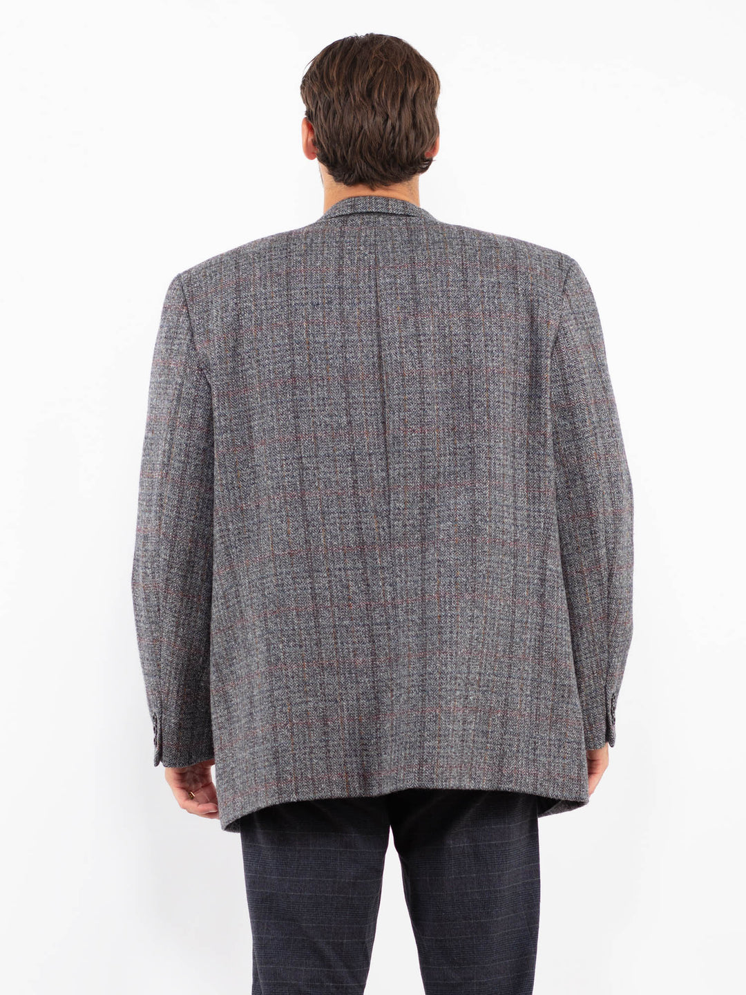 Vintage 90's Men Oversized Wool Blazer Jacket in Gray