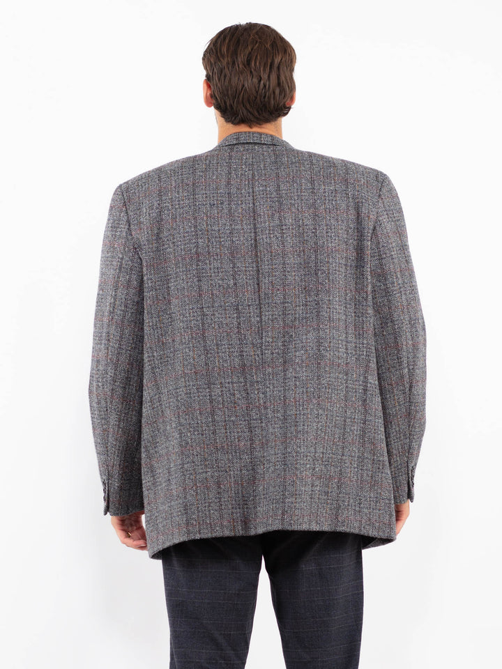 Vintage 90's Men Oversized Wool Blazer Jacket in Gray