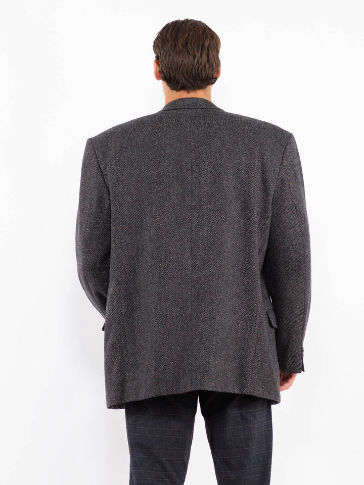 Vintage 90's Men Oversized Wool Blazer Jacket in Gray