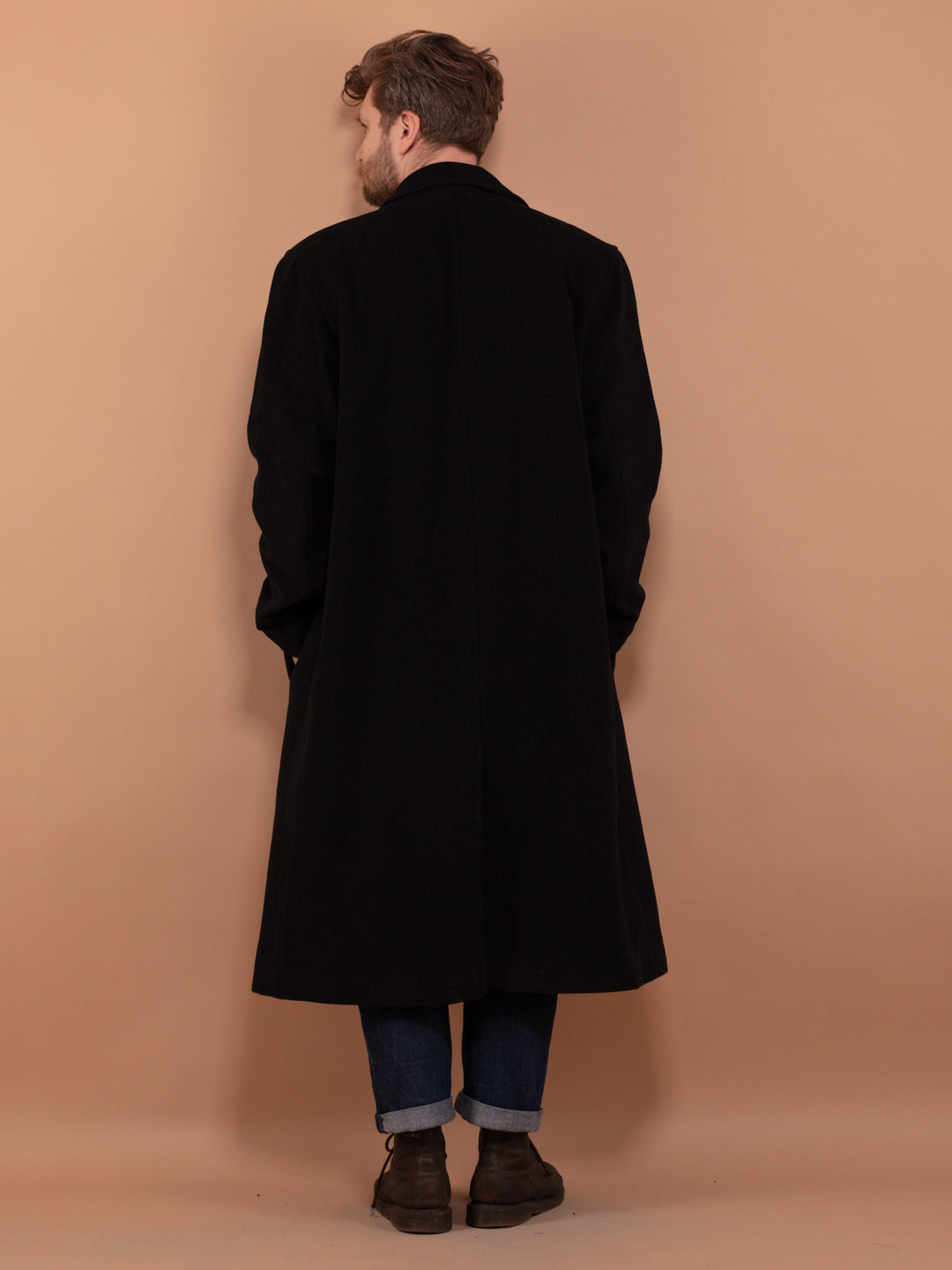 Vintage 90's Men Wool Long Coat in Dark Grey - NorthernGrip