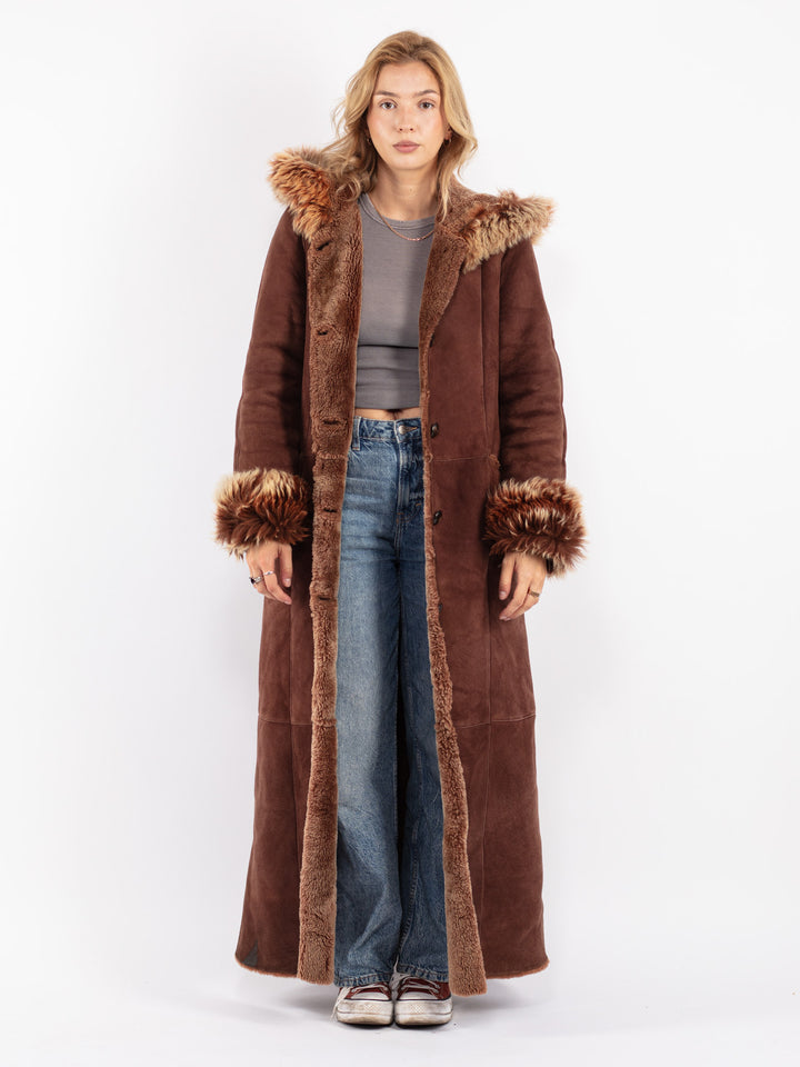 Vintage 90's Women Sheepskin Coat in Brown