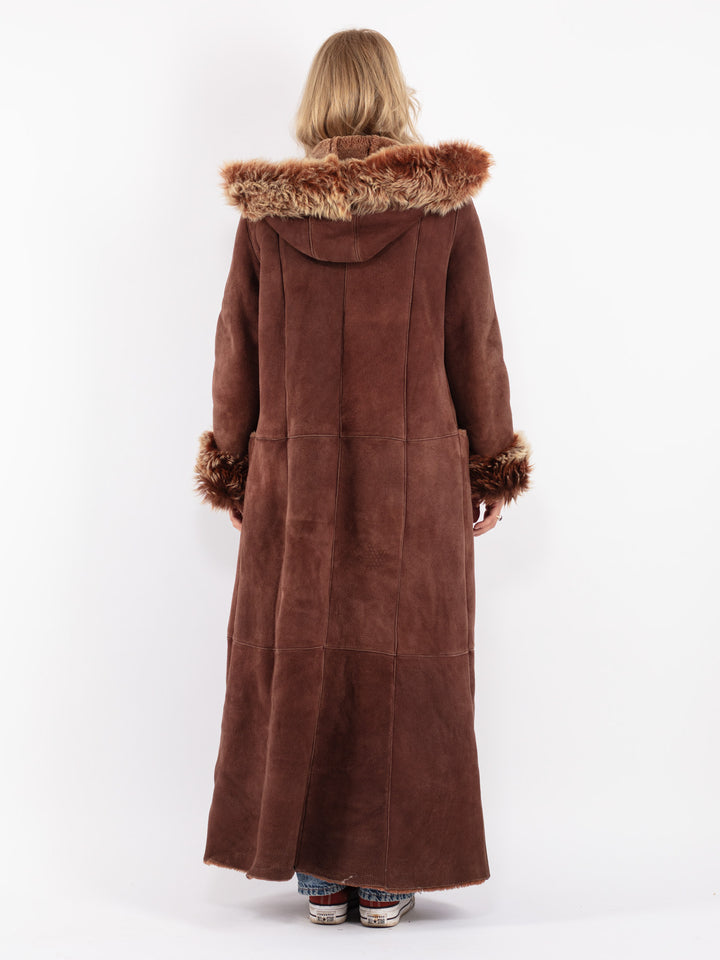Vintage 90's Women Sheepskin Coat in Brown