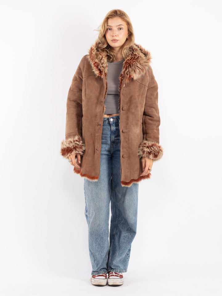 Vintage 90's Women Sheepskin Coat in Brown
