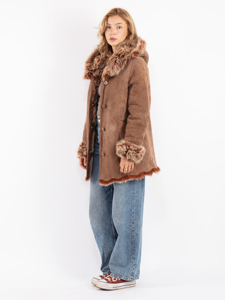 Vintage 90's Women Sheepskin Coat in Brown