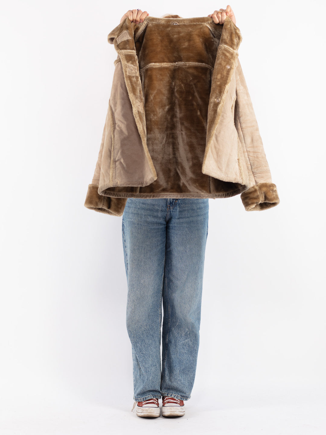 Vintage 90's Women Suede Sherpa Jacket in Beige