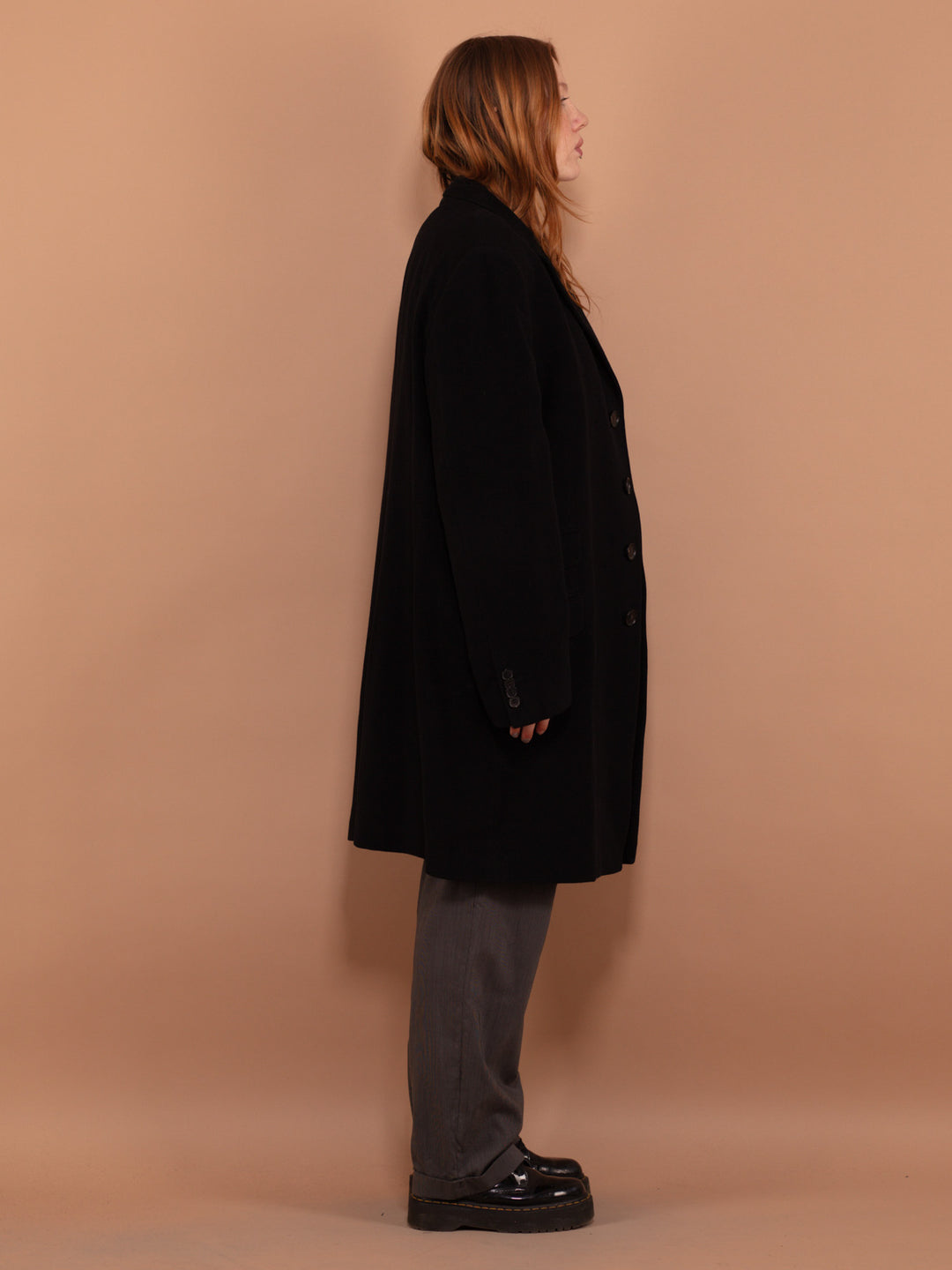 Vintage 90's Women  Cashmere and Wool Blend Coat in Black - NorthernGrip