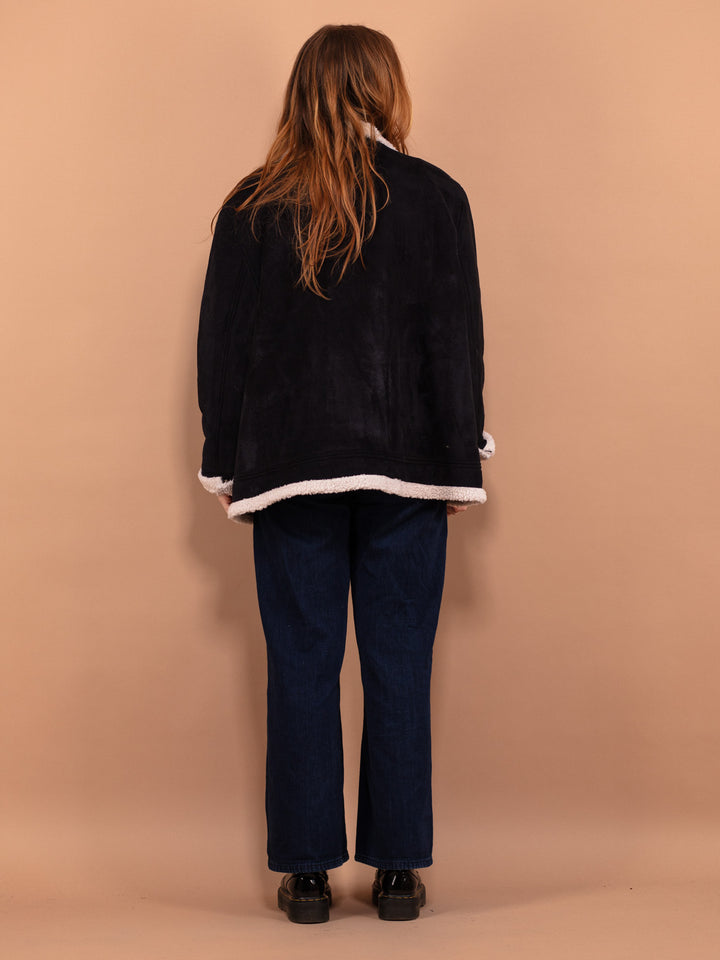 Vintage 90's Women Faux Shearling Jacket in Black - NorthernGrip