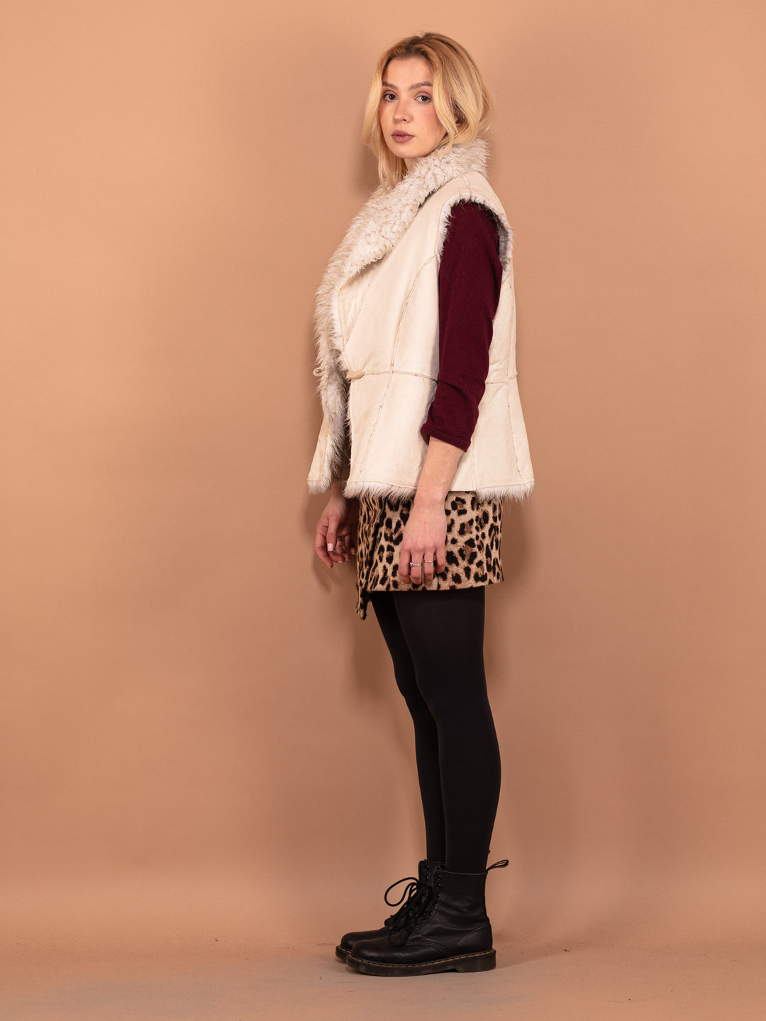 Vintage 90's Women Faux Shearling Vest in White - NorthernGrip