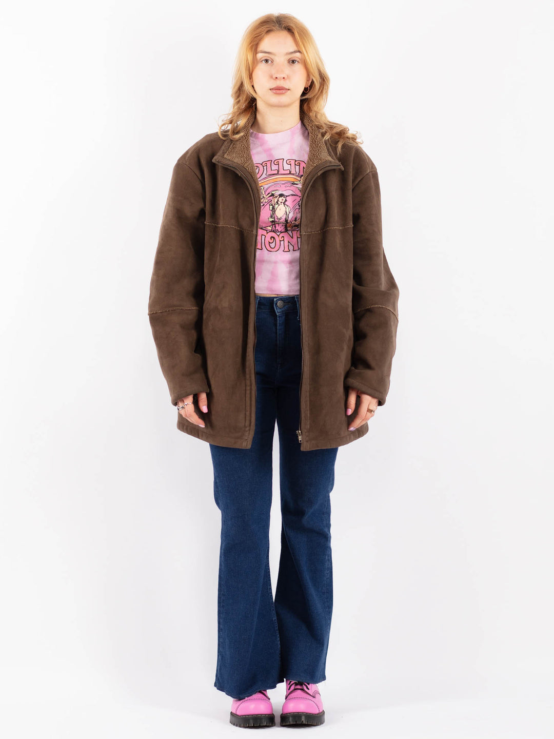 Vintage 00's Women Faux Sheepskin Coat in BrownV9538