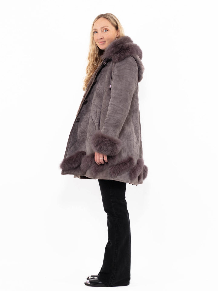Vintage 90's Women Faux Sheepskin Coat in BrownA0886