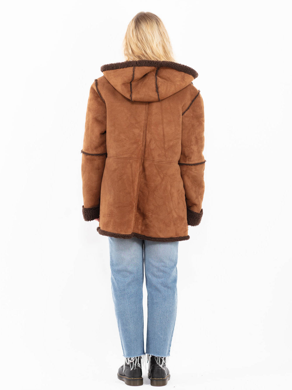 Vintage 90's Women Faux Sheepskin Coat in BrownA0529